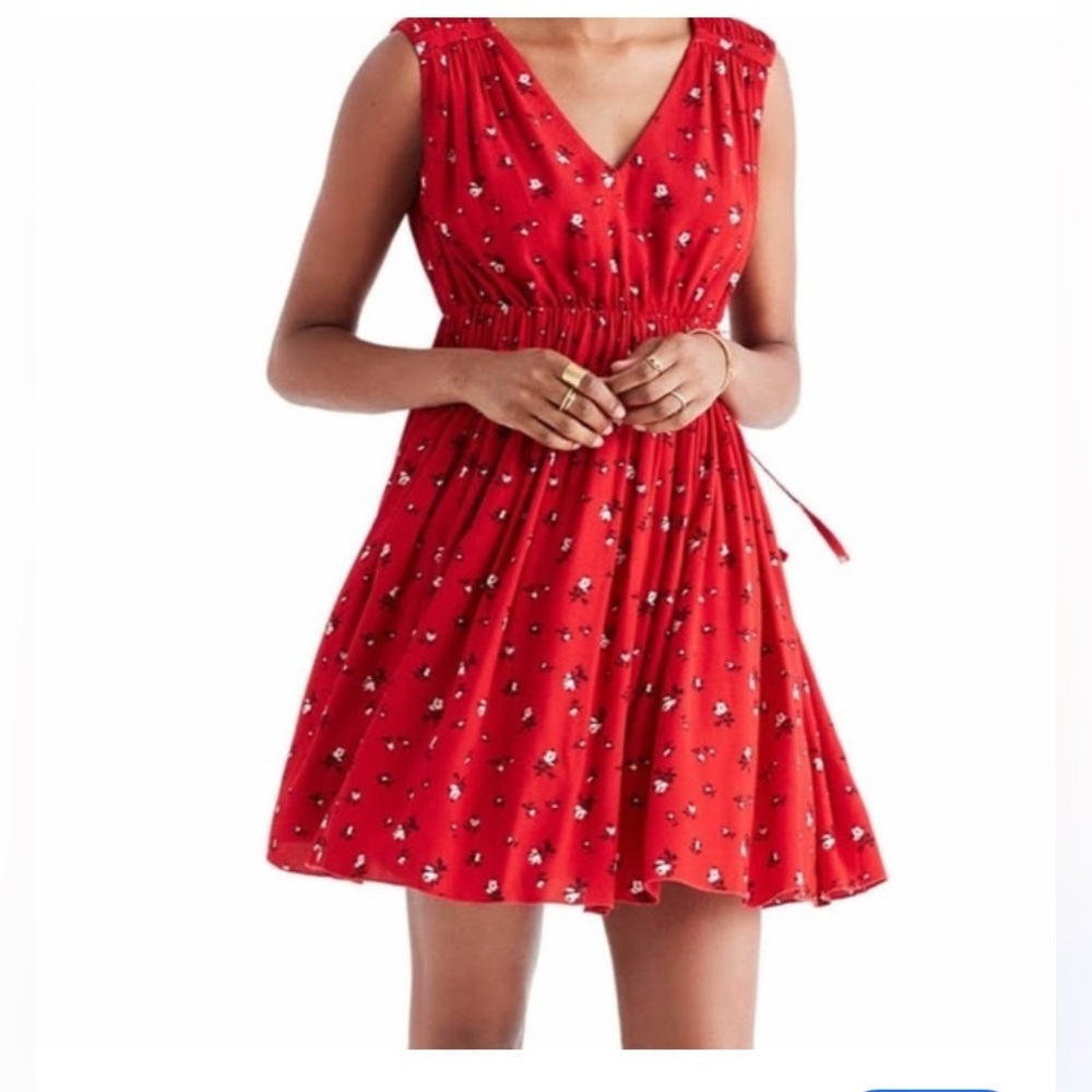 Madewell Red Floral Tie-Back Sleeveless Dress